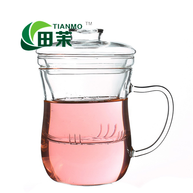 創意水杯耐熱玻璃茶具花茶杯 過濾帶蓋三件玻璃杯 美體帶把茶杯工廠,批發,進口,代購