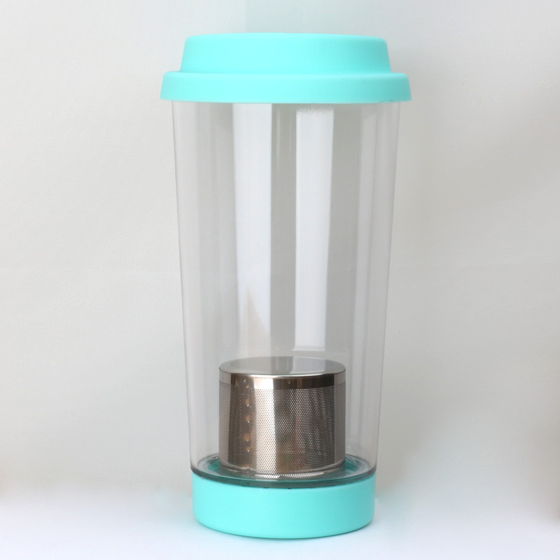 雙層塑料杯水杯子帶蓋便攜創意口杯 透明過濾茶隔男女茶杯批發・進口・工廠・代買・代購