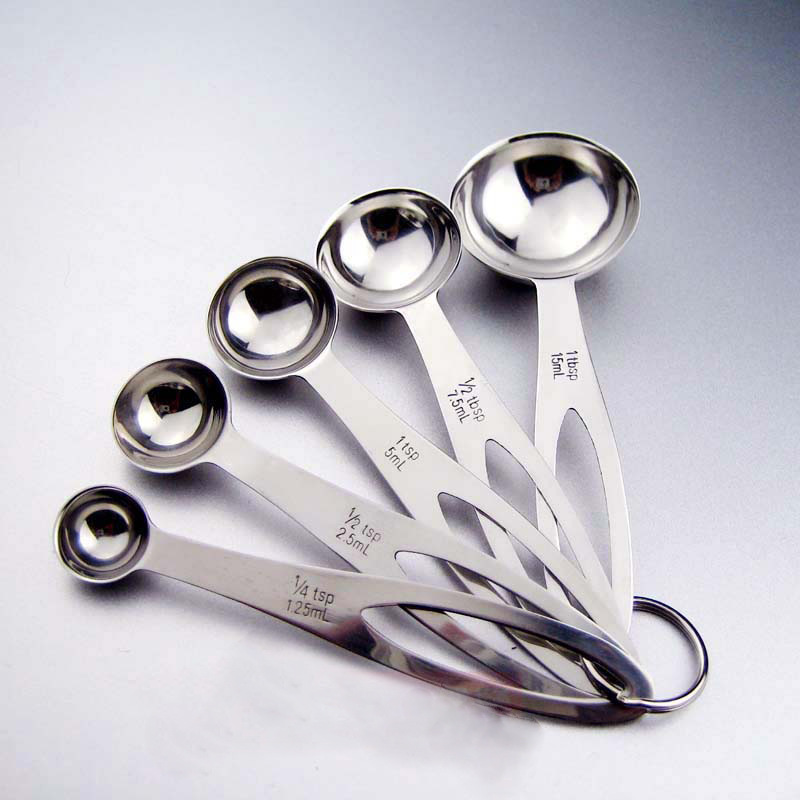 烘焙工具 不銹鋼圓柄量匙量勺套裝 調味匙器具毫升勺 5件套雙刻度批發・進口・工廠・代買・代購