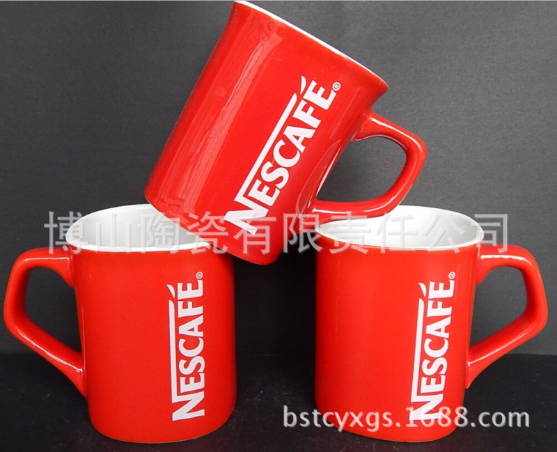 生產雀巢咖啡杯 紅色陶瓷杯雀巢方杯 紅釉馬克杯定製logo促銷廣告工廠,批發,進口,代購