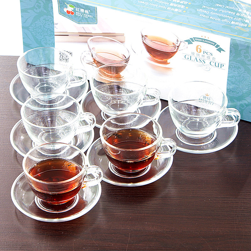 2016年熱銷 紅櫻桃玻璃杯六件套批發 創意咖啡杯 杯碟套 晶白料工廠,批發,進口,代購