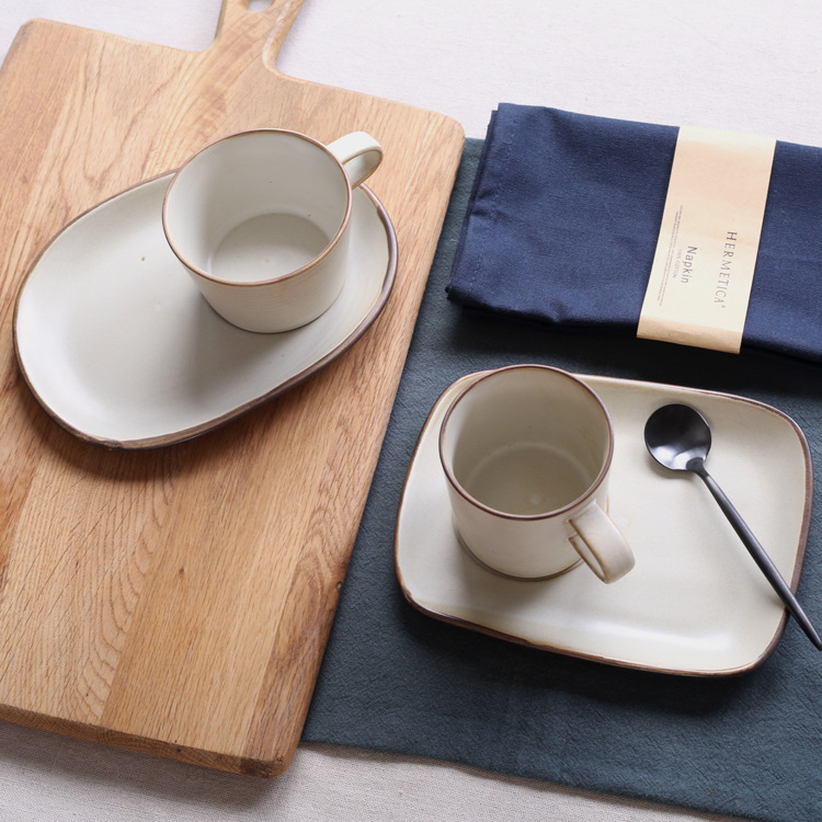日本萬古燒杯子 陶瓷咖啡杯 復古粗陶水杯 早餐杯 創意咖啡杯碟工廠,批發,進口,代購