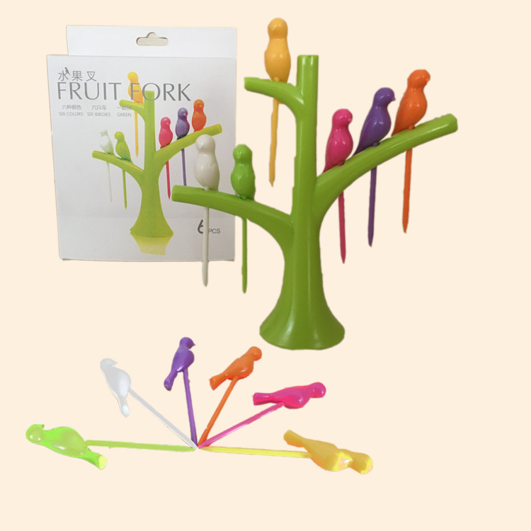 創意傢居 時尚水果簽塑料小鳥水果叉套裝 多彩顏色 廠傢直銷工廠,批發,進口,代購
