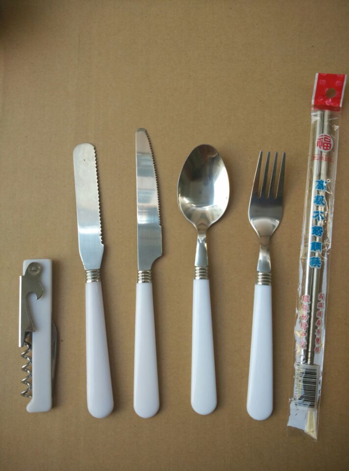 白色塑料柄刀叉勺  野餐餐具配件 塑料刀叉套裝 刀叉勺套裝 戶外批發・進口・工廠・代買・代購