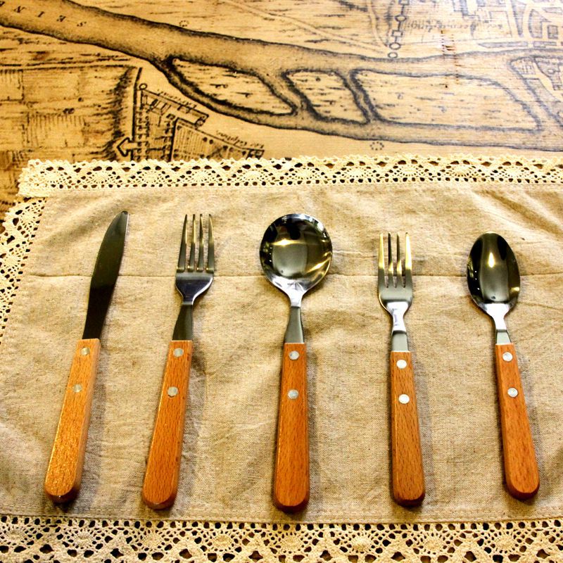 zakka 生態良品 不銹鋼木柄刀叉勺子創意餐具套裝 日本外貿原單工廠,批發,進口,代購