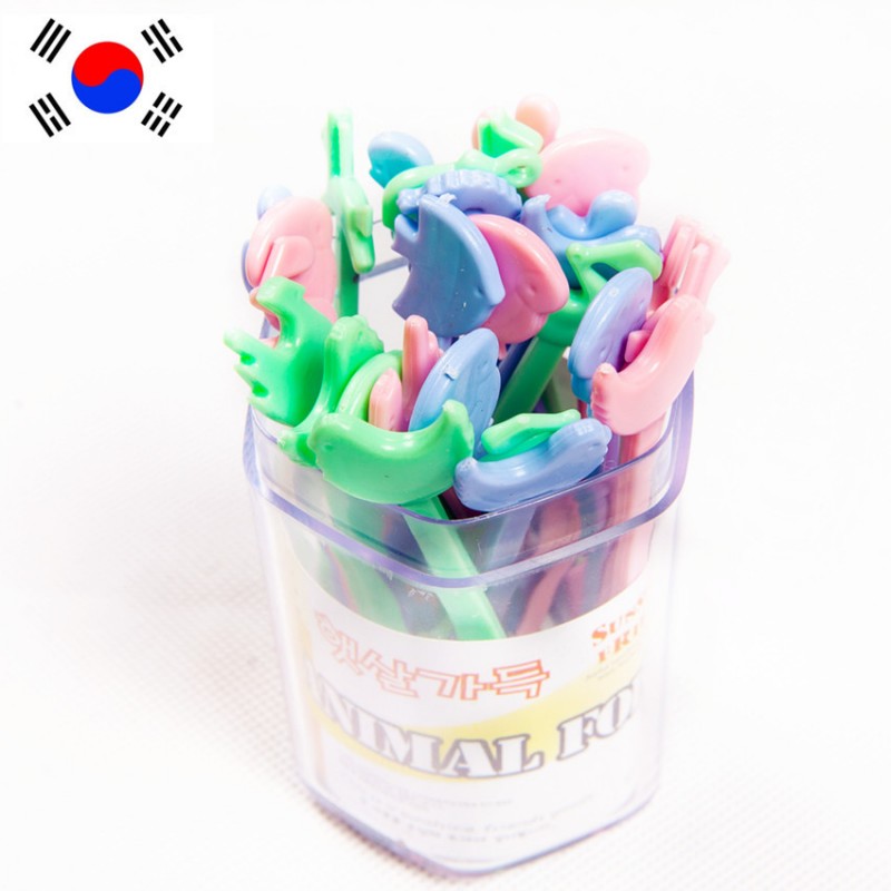 韓國進口水果叉子兒童水果叉套裝創意塑料動物水果叉蛋糕叉盒裝工廠,批發,進口,代購