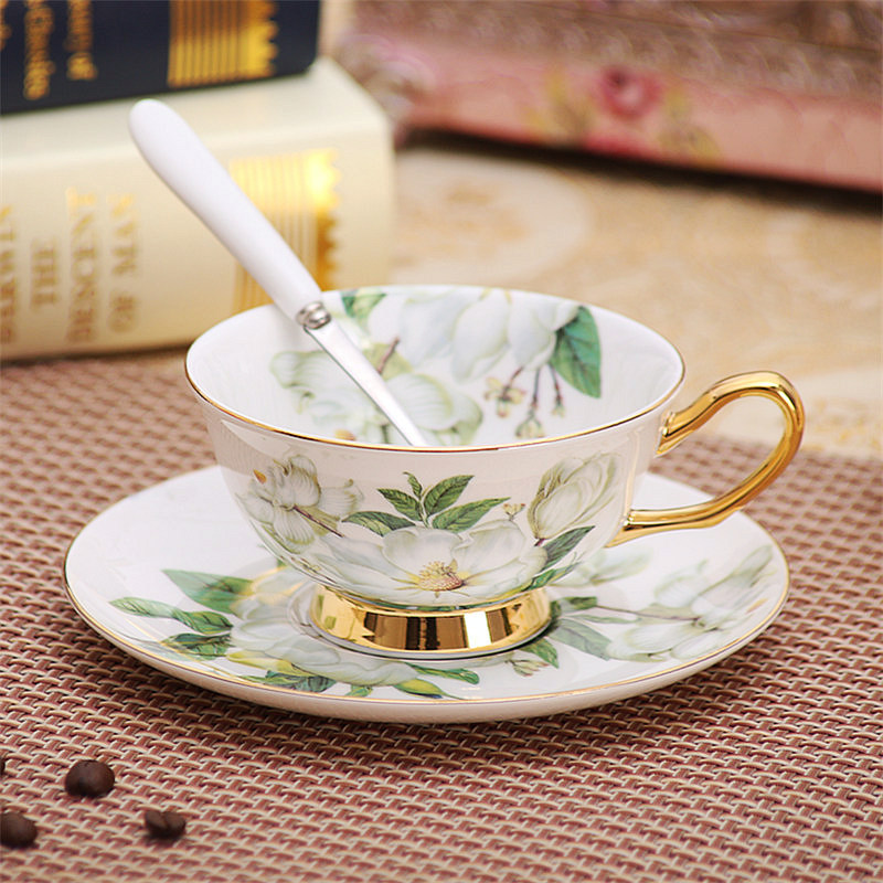 歐式骨瓷咖啡杯碟套裝 精美山茶花咖啡杯 高檔下午茶杯配碟配勺工廠,批發,進口,代購