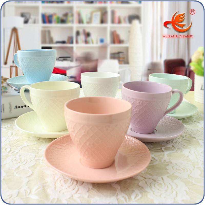 2015高檔冰花瓷創意糖果6色釉歐式咖啡杯浮雕紋 廠傢特價直銷工廠,批發,進口,代購