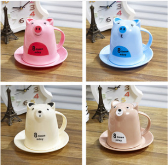 小動物杯碟套裝 卡通奶茶熊早餐杯子 牛奶早餐杯帶碟-5色74工廠,批發,進口,代購