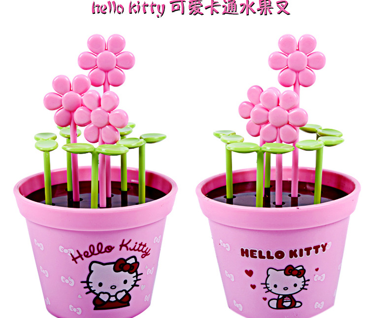 hello kitty 盆栽水果叉 可愛kitty水果叉 糕點叉 蛋糕叉工廠,批發,進口,代購