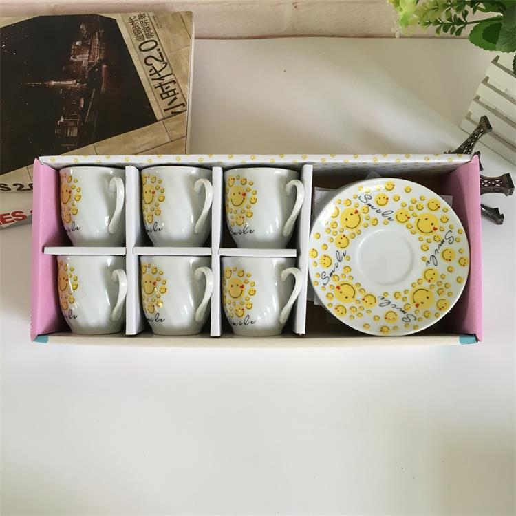 咖啡杯碟 6杯碟菲林禮盒套裝 可愛笑臉圖案 可定製logo 廠傢直銷批發・進口・工廠・代買・代購