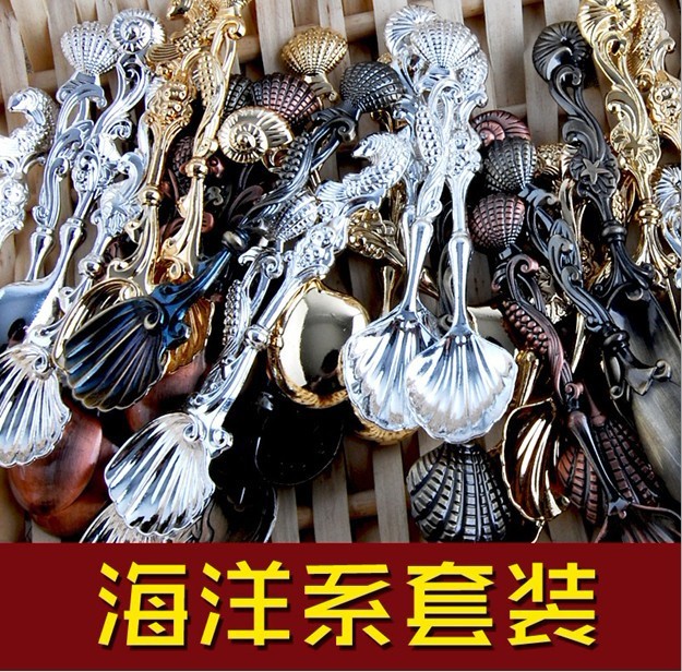 【新品】鋅合金海洋系列螺魚扇貝復古水果叉、月餅叉工廠,批發,進口,代購