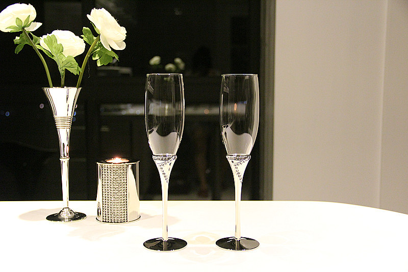 合金電叻鑲33粒石杯腳配玻璃杯，高檔香檳杯套裝，結婚禮物 7096批發・進口・工廠・代買・代購