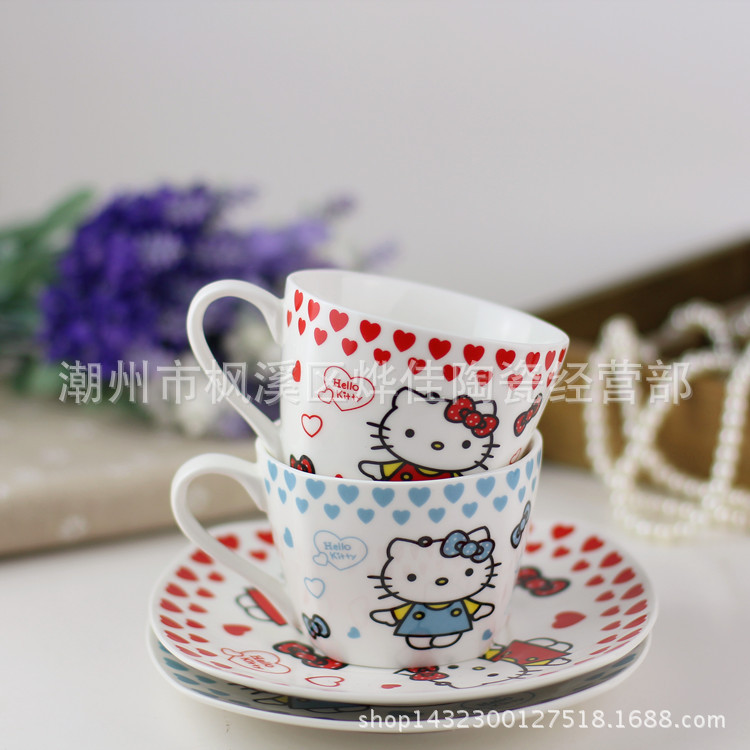 新款HELLO KITTY陶瓷杯 咖啡杯碟 下午茶杯子 情侶杯碟 禮品套裝批發・進口・工廠・代買・代購