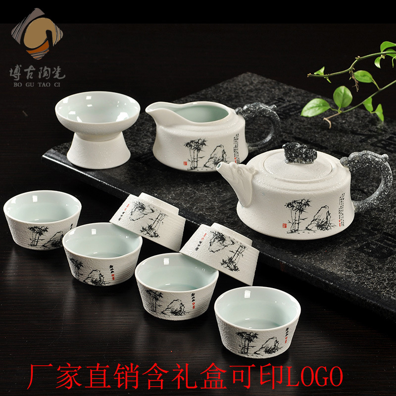 廠傢直銷10頭雪花釉陶瓷茶具套裝特價青花瓷功夫整套可訂做LOGO批發・進口・工廠・代買・代購