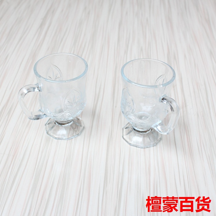 一元水晶酒杯 玻璃酒杯 帶把玻璃杯 印花酒杯 1元日用百貨批發工廠,批發,進口,代購