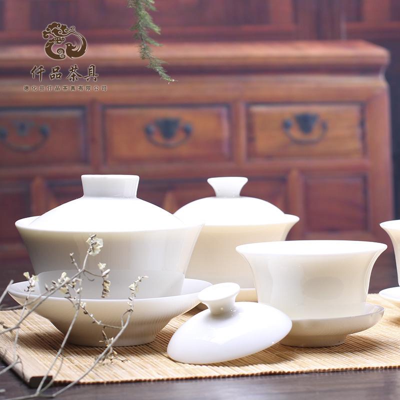 廠傢供應 高檔漢白瓷三才蓋碗羊玉脂瓷敬茶碗 大中小號試茶杯訂製工廠,批發,進口,代購