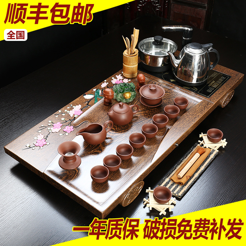 雞翅紋紫砂茶具整套冰裂電磁爐實木茶盤功夫茶海茶臺套裝四合一工廠,批發,進口,代購