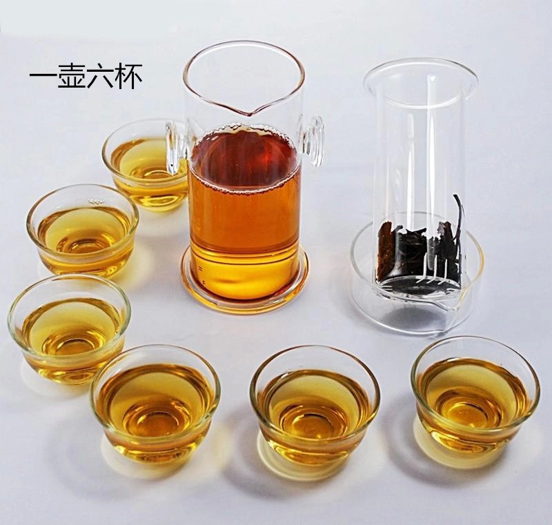 雙耳針筒配六杯子套裝 玻璃泡茶筒 茶具套裝批發・進口・工廠・代買・代購