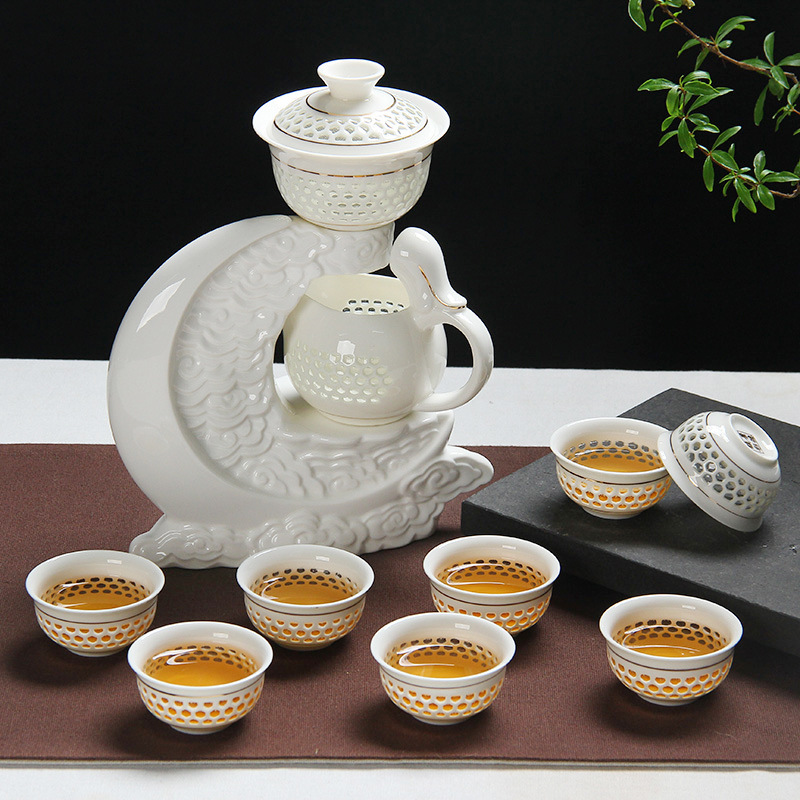 啵啵嘻 創意青花瓷功夫自動茶具陶瓷玲瓏鏤空茶具套裝上午禮品工廠,批發,進口,代購