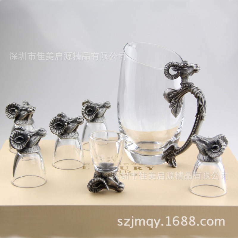 羊年禮品錫製生肖白酒杯子水晶玻璃烈酒杯原創羊頭分酒器酒具套裝批發・進口・工廠・代買・代購