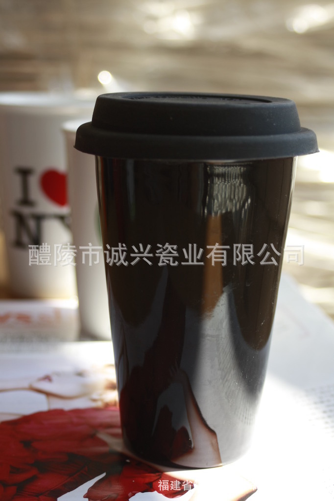 廠傢生產星巴克單層陶瓷杯 咖啡馬克杯 陶瓷禮品 隔熱水杯 黑色批發・進口・工廠・代買・代購
