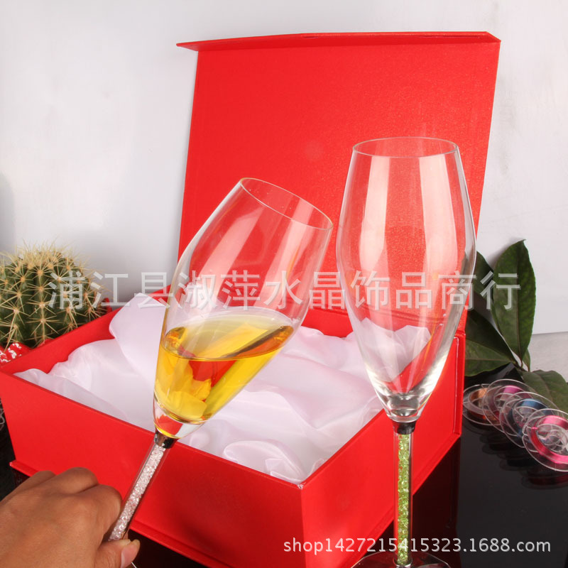 高檔水晶高腳杯香檳杯刻字帶鉆結婚禮物創意酒杯情人節禮物批發・進口・工廠・代買・代購