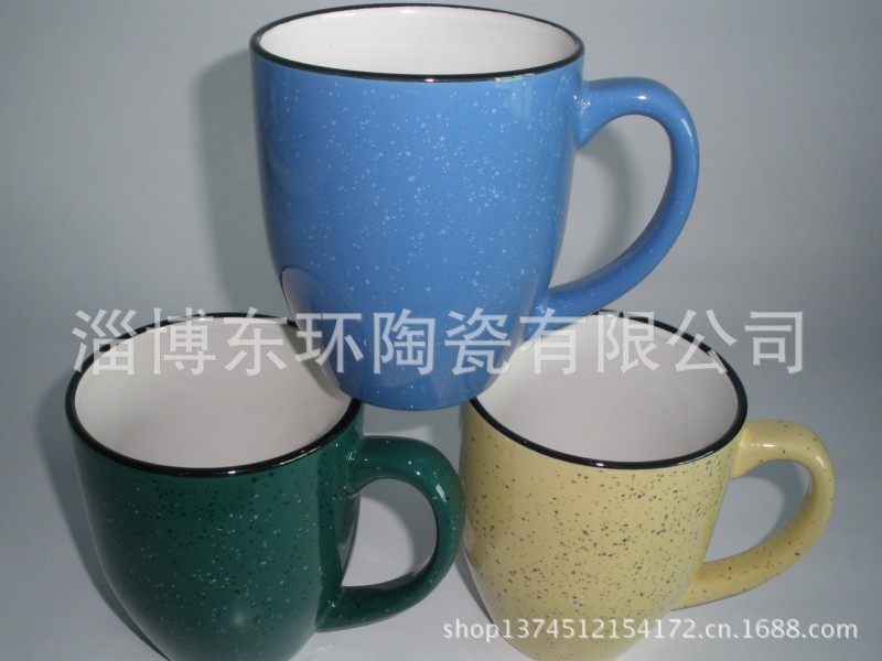 淄博工廠炻瓷介口沿噴點雙色釉16oz腰鼓陶瓷咖啡杯coffee mug批發・進口・工廠・代買・代購