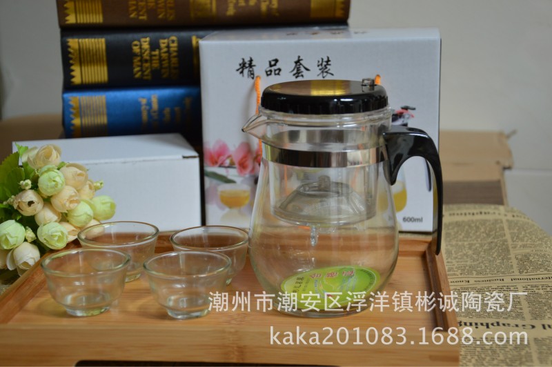 一壺四杯 飄逸杯套裝禮品茶具 可印LOGO耐熱玻璃茶壺過濾功夫茶杯批發・進口・工廠・代買・代購