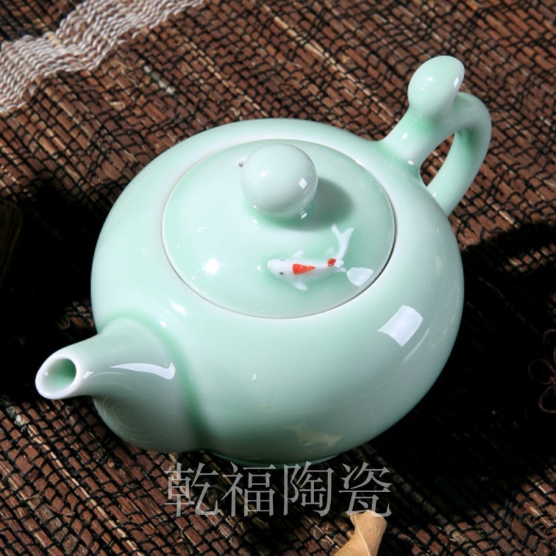 高檔創意 精品青瓷浮雕手彩單鯉魚陶瓷功夫茶具 水壺茶壺 批發2色工廠,批發,進口,代購