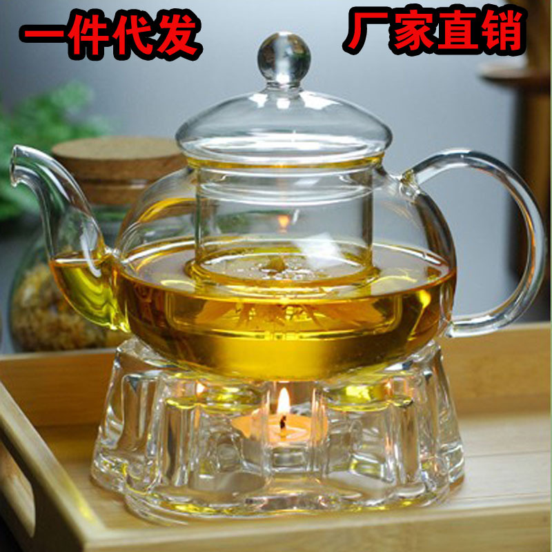 批發耐熱玻璃花草泡茶壺紅過濾內膽分離沖茶器三件式功夫茶具套裝批發・進口・工廠・代買・代購