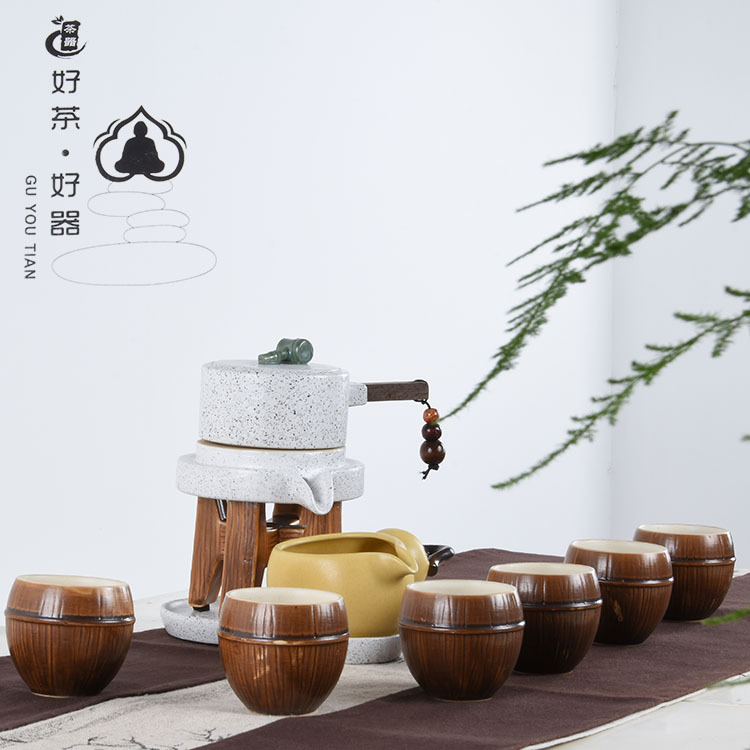 時來運轉茶具 中國風粗陶瓷茶具石磨泡茶壺全自動沖水套裝批發・進口・工廠・代買・代購