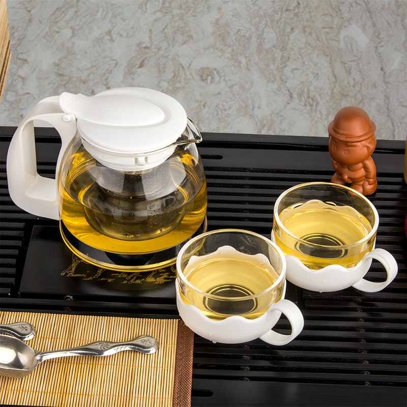 金熊 茶具飄逸茶壺耐熱玻璃泡茶壺700ml茶杯三件套裝 白色 JT916批發・進口・工廠・代買・代購