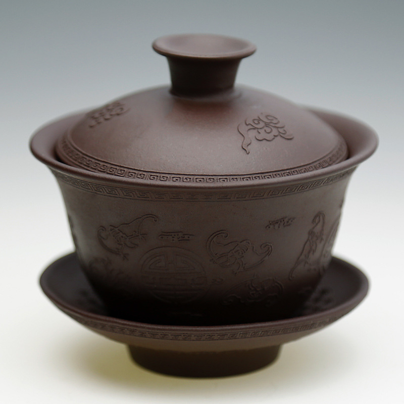 正品手工茶具 紫砂蓋碗三才杯 古樸精致宜興紫砂茶具支持定製批發・進口・工廠・代買・代購