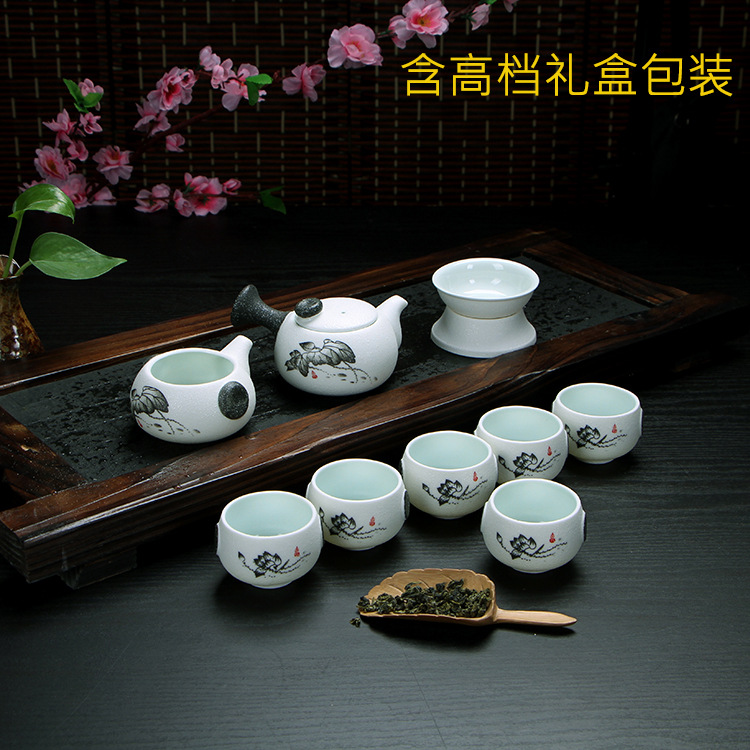 廠傢批發雪花釉禮盒功夫茶具套裝特價禮品陶瓷LOGO定製茶壺茶具批發・進口・工廠・代買・代購