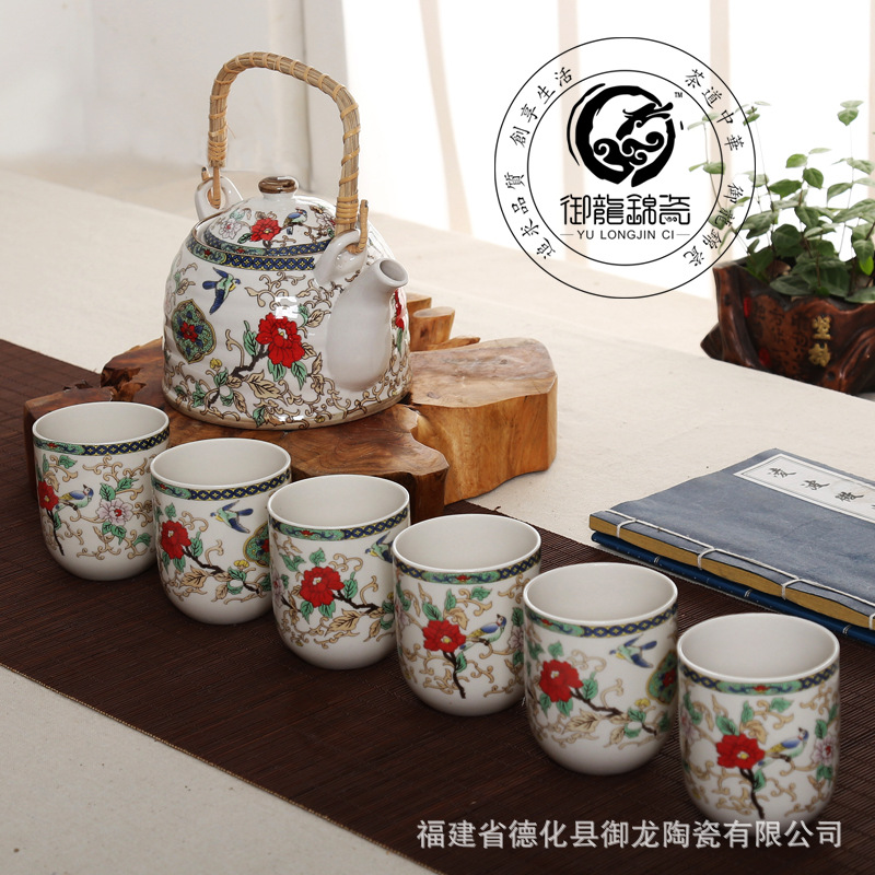 【爆款】廠傢直銷7頭提梁壺 花鳥 大提梁 陶瓷禮品茶具 茶具批發工廠,批發,進口,代購