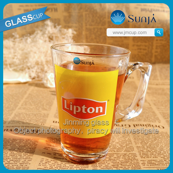 立頓紅茶lipton定製170ML印刷低鉛鎘LOGO帶耳玻璃杯咖啡杯工廠,批發,進口,代購