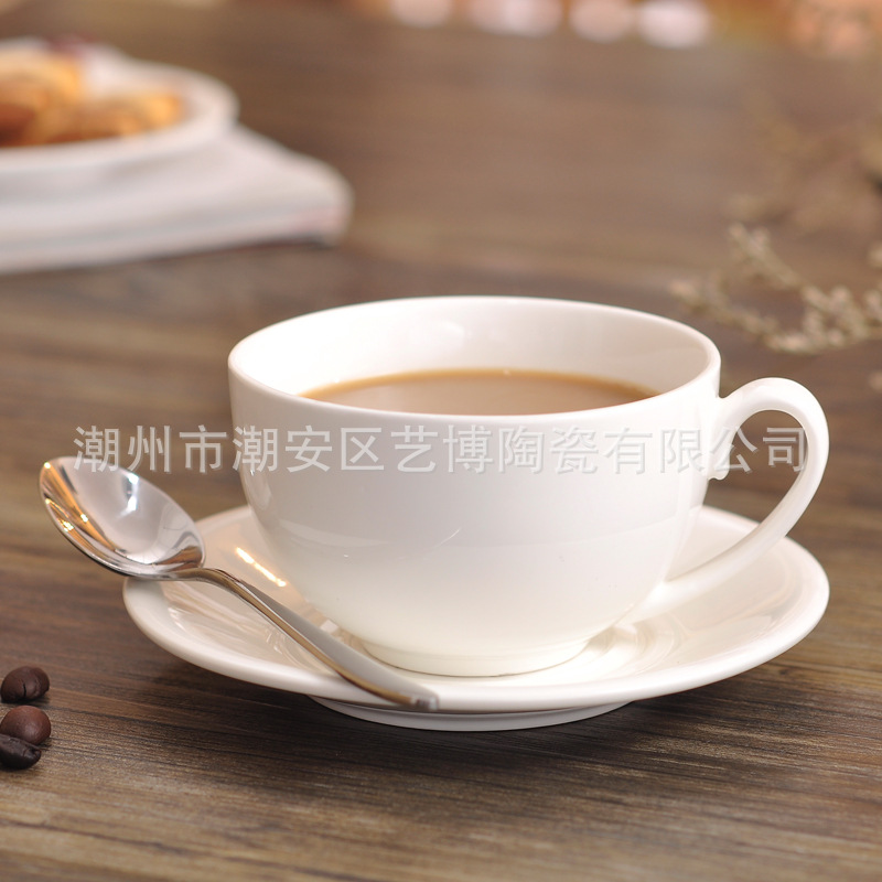 潮州 白色陶瓷咖啡杯碟套裝 學生便攜牛奶馬克杯子 廣告活動禮品工廠,批發,進口,代購