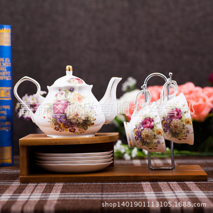 歐式下午茶茶具套裝陶瓷茶壺創意高檔咖啡具可做logo定製富貴花開工廠,批發,進口,代購