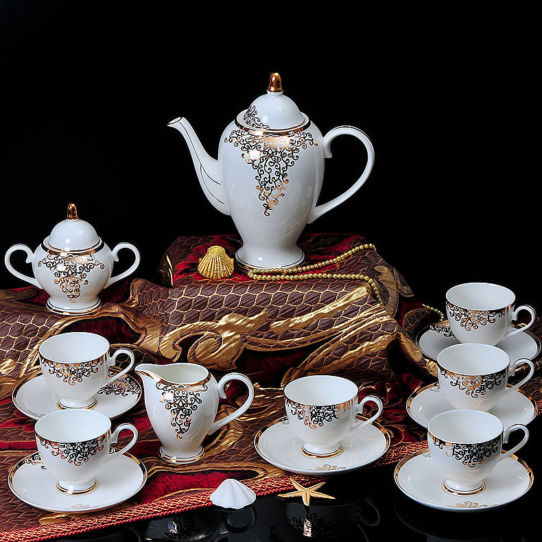 歐式復古15頭骨瓷咖啡杯套裝陶瓷咖啡套具禮品咖啡杯壺正品包郵工廠,批發,進口,代購