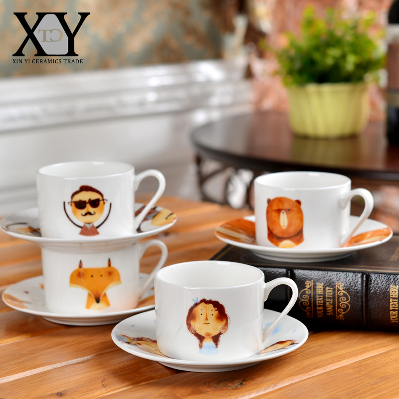廠傢直銷 創意骨瓷 陶瓷杯碟套裝 咖啡杯碟 卡通動物 可加印LOGO工廠,批發,進口,代購