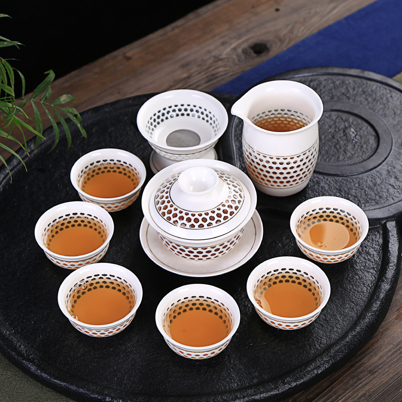 2015年促銷高檔禮品蜂窩玲瓏鏤空陶瓷中國風功夫茶具套裝廠傢直銷批發・進口・工廠・代買・代購