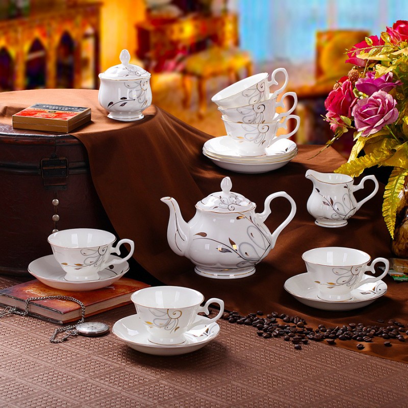咖啡具咖啡杯套裝 高檔陶瓷英式下午茶茶具茶杯花茶壺 英式金鳳翎工廠,批發,進口,代購