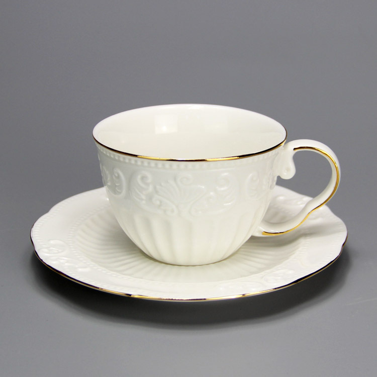 廠傢直銷陶瓷杯碟歐式浮雕咖啡杯碟下午茶茶杯茶具純白馬克杯定製工廠,批發,進口,代購