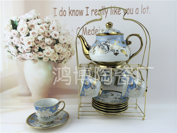 13頭歐式咖啡杯碟 茶具套裝陶瓷 電鍍工藝 促銷禮品贈品 廠傢批發工廠,批發,進口,代購