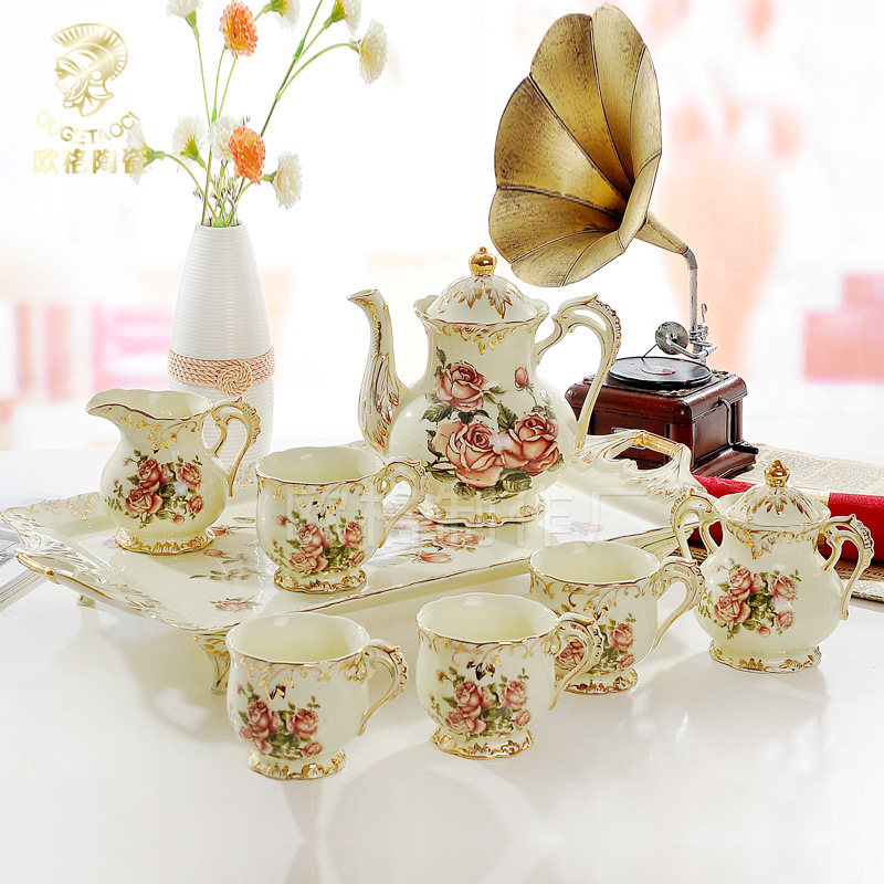 高檔象牙瓷英式下午茶具套裝陶瓷歐式咖啡杯套裝咖啡具結婚禮品工廠,批發,進口,代購