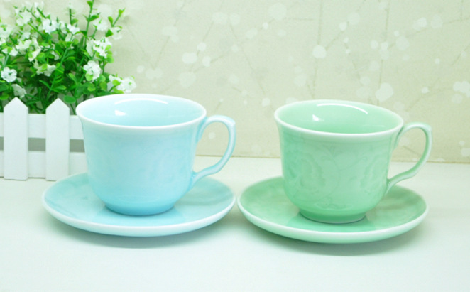 長期供應 套二牡丹花開咖啡杯碟 時尚藍色咖啡餐具套裝工廠,批發,進口,代購