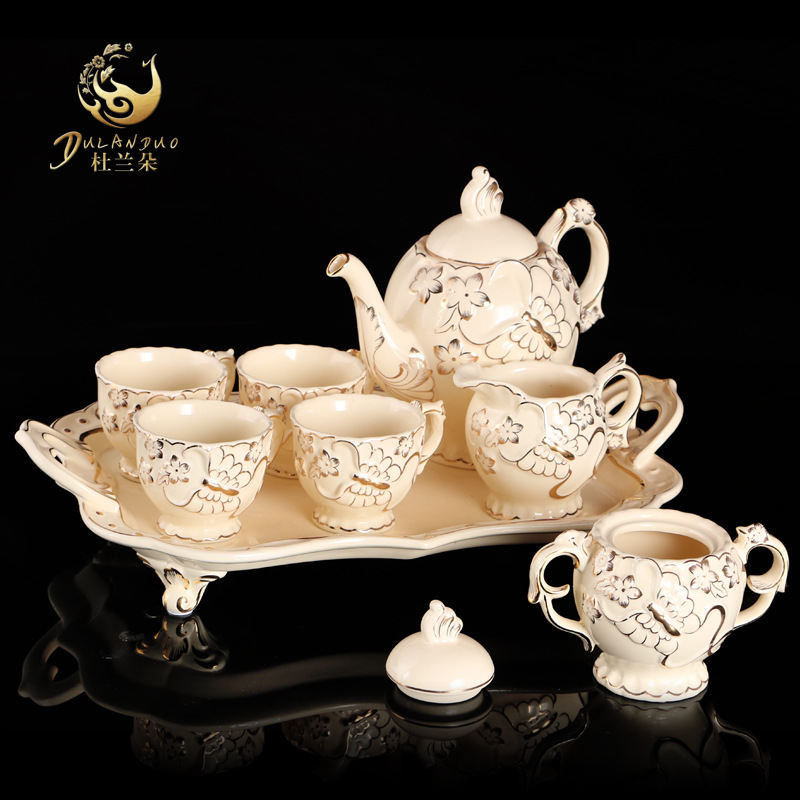 歐式高檔奢華陶瓷咖啡具套裝茶具咖啡杯套裝象牙瓷下午茶花茶茶具批發・進口・工廠・代買・代購