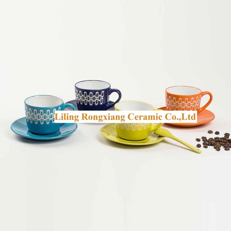 熱賣簡約時尚色釉陶瓷咖啡杯碟 外貿原單多種圖案可選 可定製LOGO工廠,批發,進口,代購