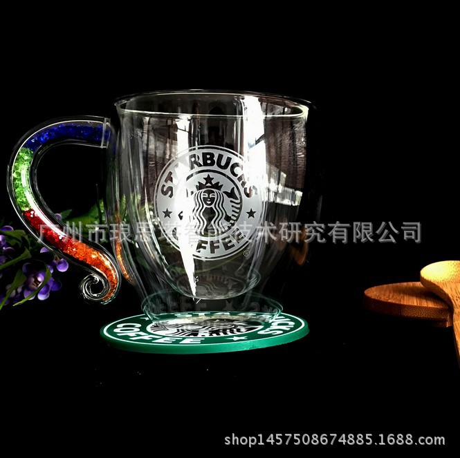 新款馬克杯星巴克水晶帶鉆咖啡杯帶蓋勺雙層玻璃耐熱創意定製杯子工廠,批發,進口,代購